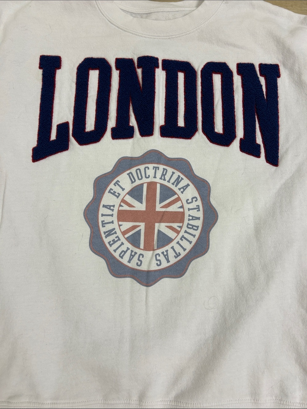 Freeze White London Graphic Crewneck Sweatshirt with Navy Lettering image 2